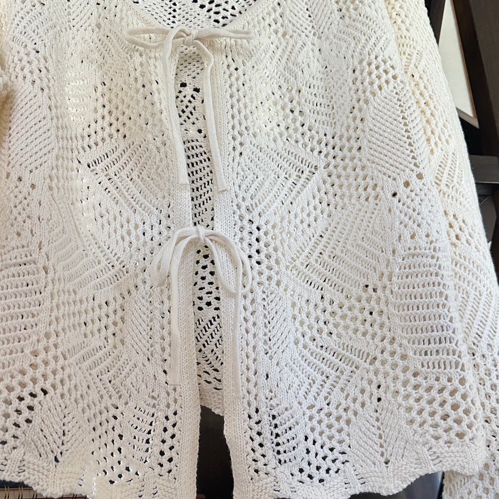 Boho Cream Crochet Bow Cardigan - Picture 11 of 11